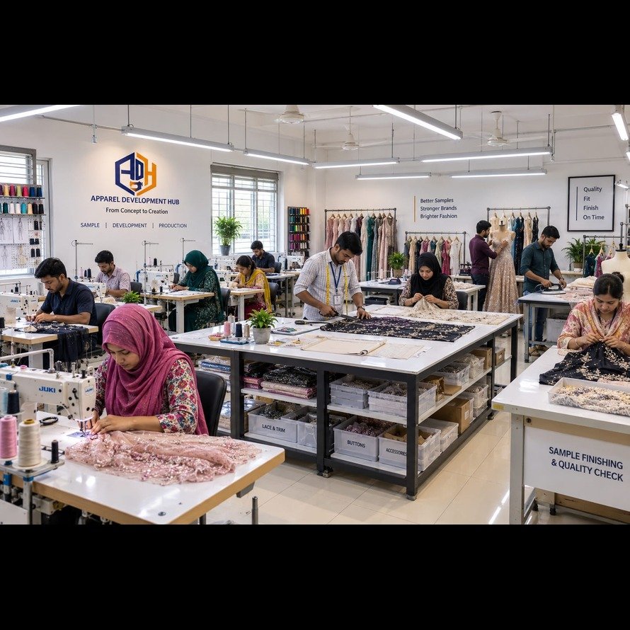 Garment sample development and apparel production team at Apparel Development Hub